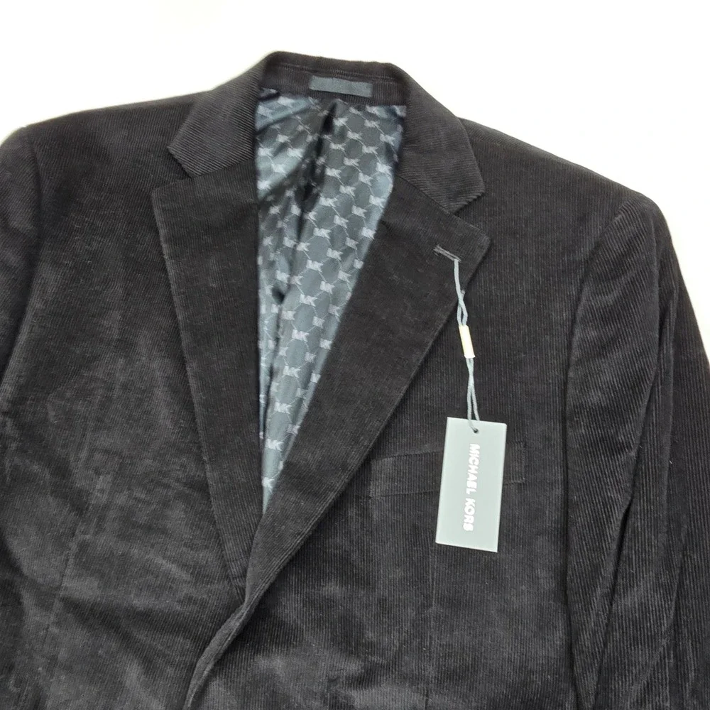 Michael Kors Corduroy Sport Coat Mens 46L 46 Black‎ Classic-Fit Stretch $295